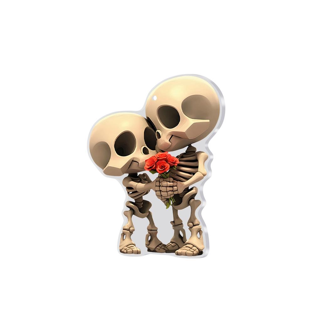 Car Mirror Hanging Skulls, 2D Acrylic Skulls Couple Halloween Car Ornaments, Funny Skeleton Pendant Ornaments Auto Rearview Mirror Decoration