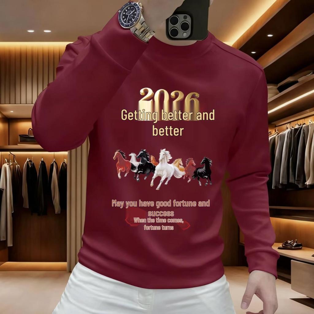 Zodiac Year Red Festive Unisex Round Neck Fleece Sweatshirt - Trendy New Year Pullover