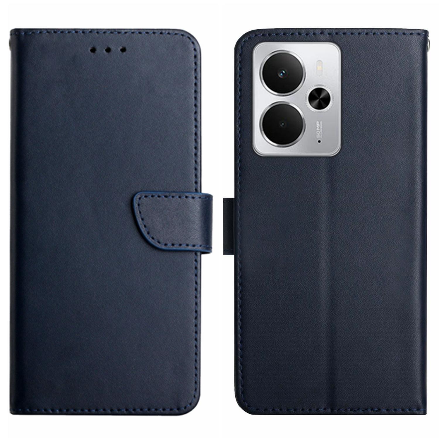 

For Realme 14 5G/P3 5G Case Genuine Cow Leather Phone Cover Nappa Texture Blue
