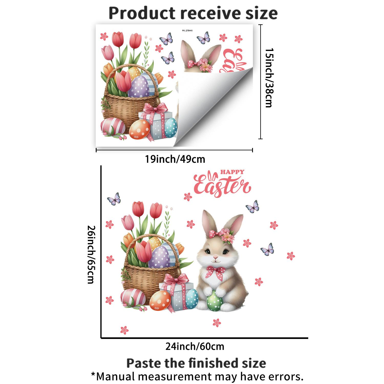 

Easter Bunny with Floral Eggs Wall Sticker Self-Adhesive Removable for Bedroom Living Room Study Holiday Home Decor 38x49cm різнокольоровий