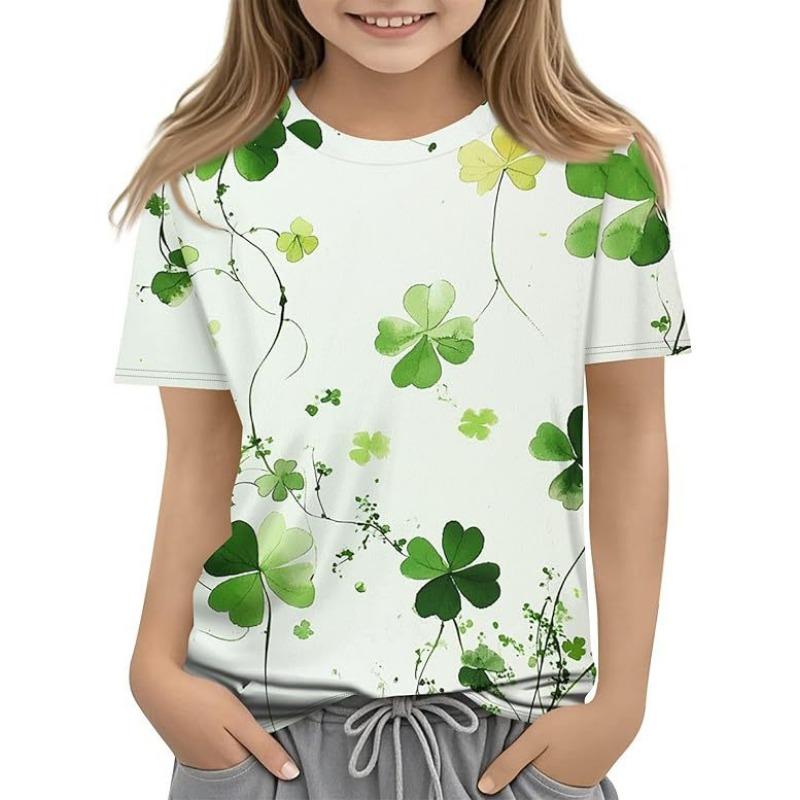 New Four Leaf Clover Pattern Children's Women's Short Sleeve Round Neck T-shirt