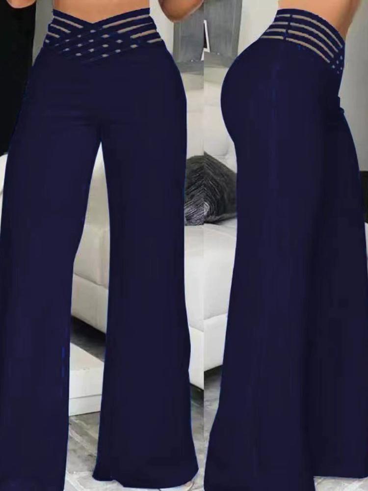 "2023 European & American Women's High Waist Hollow Belt Flared Trousers - Chic & Casual Wide Leg Design"