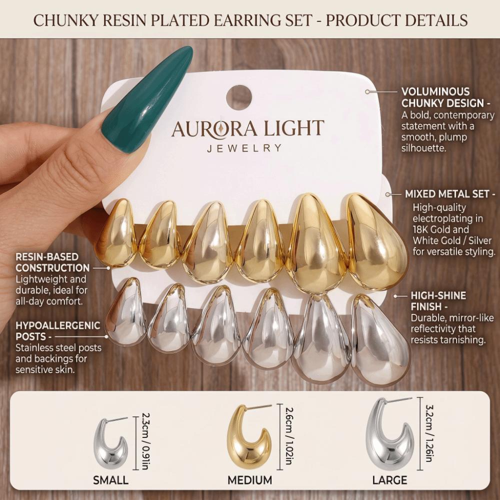 6pairs Gold Plated Waterdrop Earring Set Glossy Finish Hanging Dangle Earring  Daily Wear