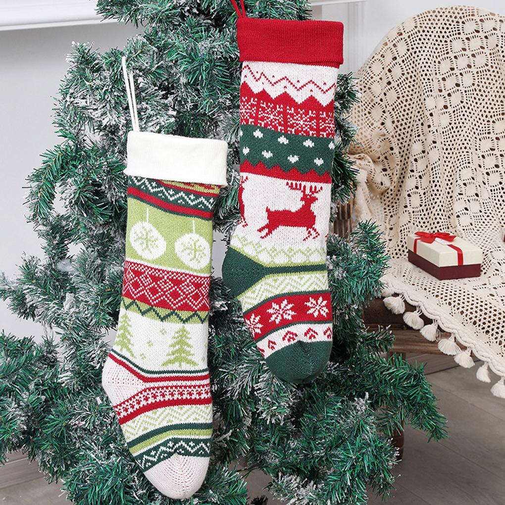 Christmas Stocking Knitting Snowflake Elk Xmas Tree Santa Claus Candy Bag for Christmas Decoration Supplies New Year Gift Bag