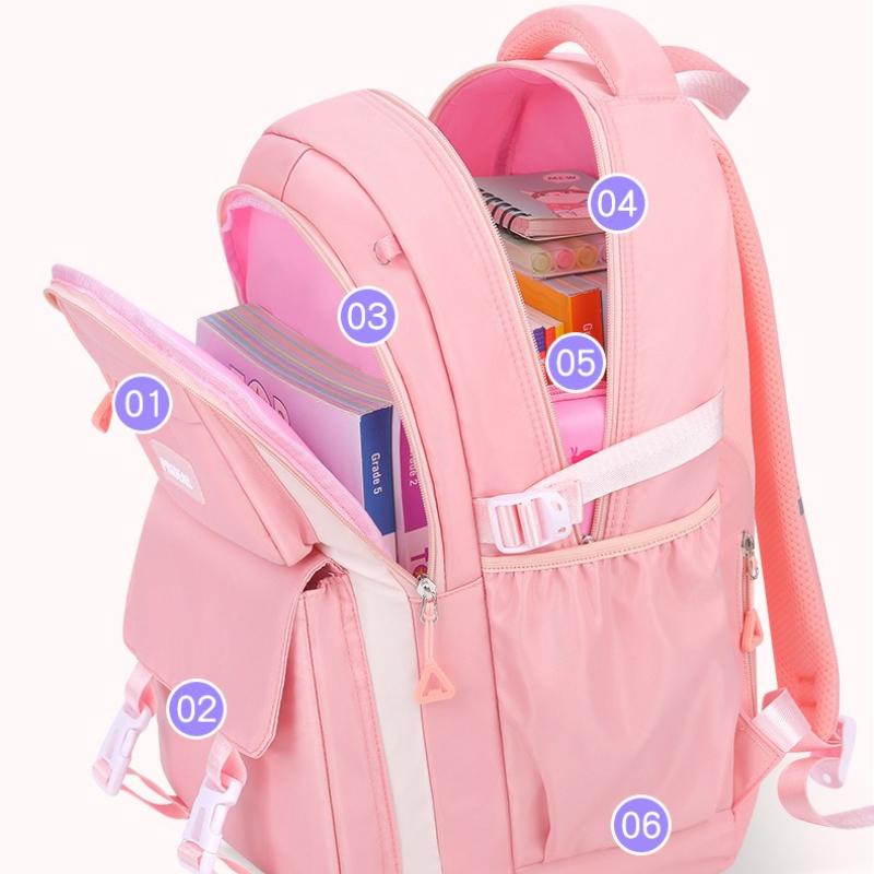 Pink Waterproof Wear-resistant Leisure School Bags Primary School Girls' After-school Tutoring Shoulder Bag Lightweight Nylon Material Bookbag