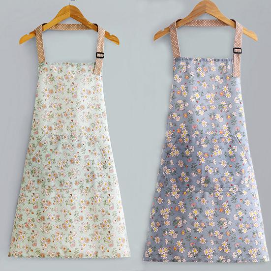 Canvas Apron with Floral Print Breathable Adjustable Straps Cooking Apron Water-Resistant Oil-Proof Kitchen Apron for Cooking Baking Gardening