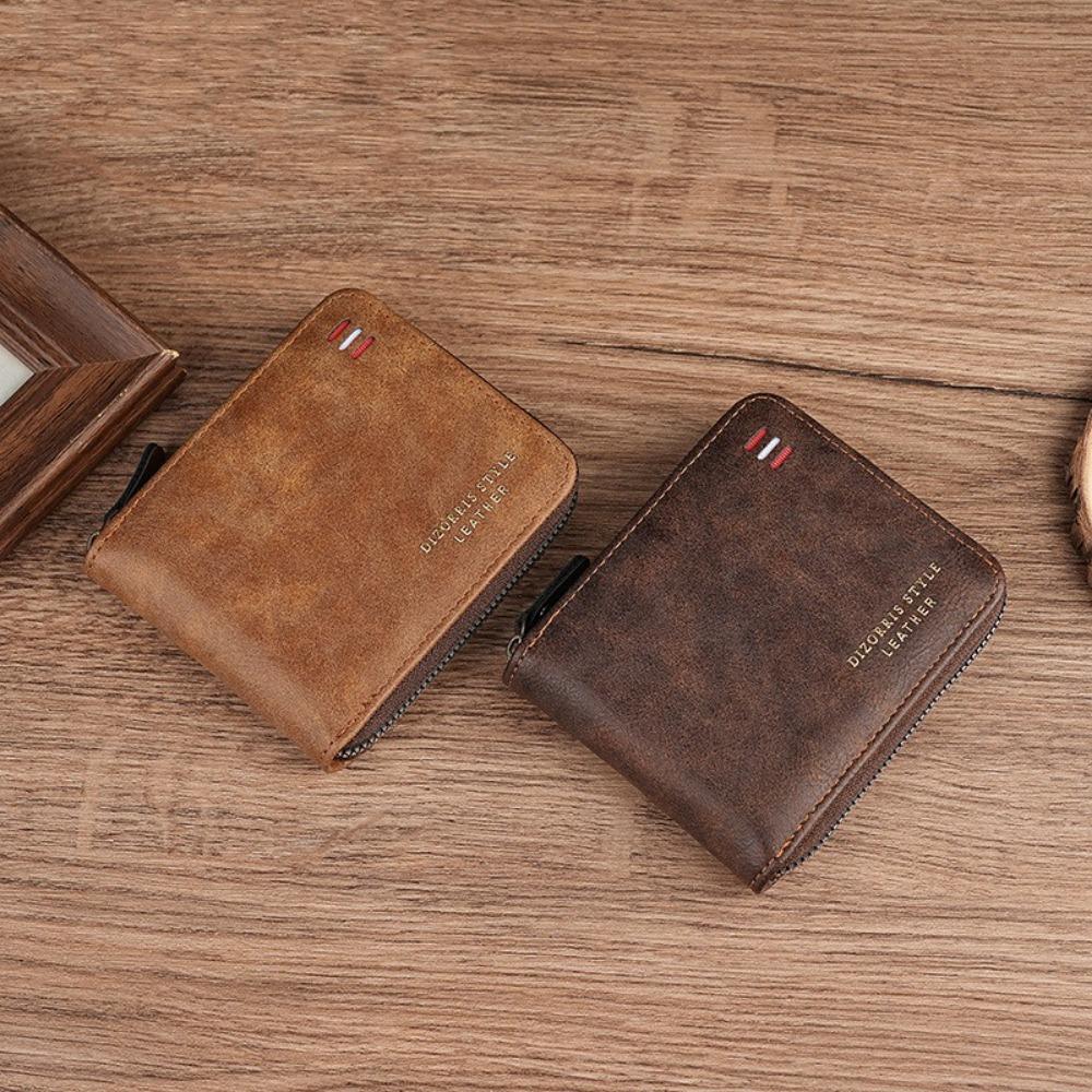 PU Three Fold Wallet Short Zipper Coin Purse New Men's Wallet Student