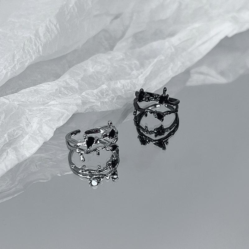 Fashionable Layer Double Ring With Unique Geometric Shape And Open Adjustable Style