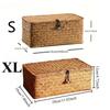Handmade Seaweed Woven Storage Box, Retro Storage Rack Basket, with Lid Buckle Design, Household Miscellaneous Storage Box