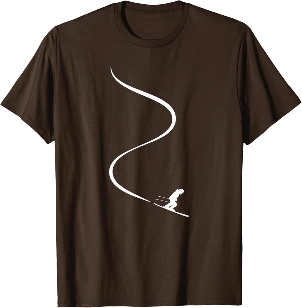 Skier Carving Powder Snow Trail Graphic TShirt Breathable Casual Short Sleeve Tee