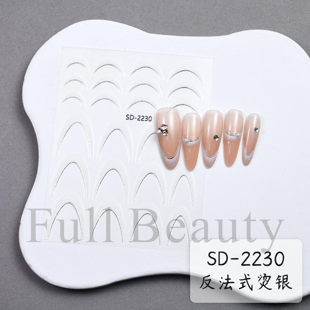 Nail Art Sticker, Anti-French Gradual Change Bronzing Hot Silver Black And White French Sticker Adhesive Nail Sticker