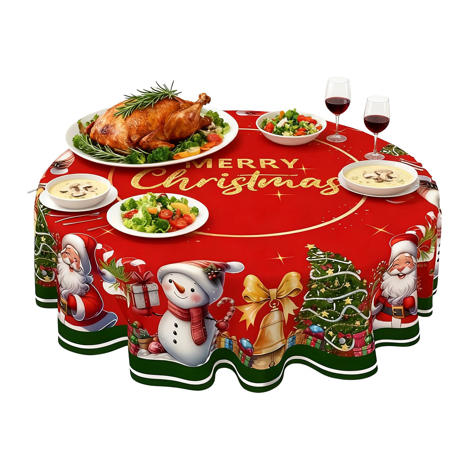 150/180cm Christmas Snowman Circular Tablecloth Vintage Polyester Red Cover Protector Christmas Snowman Tablecloth Cover 150cm
