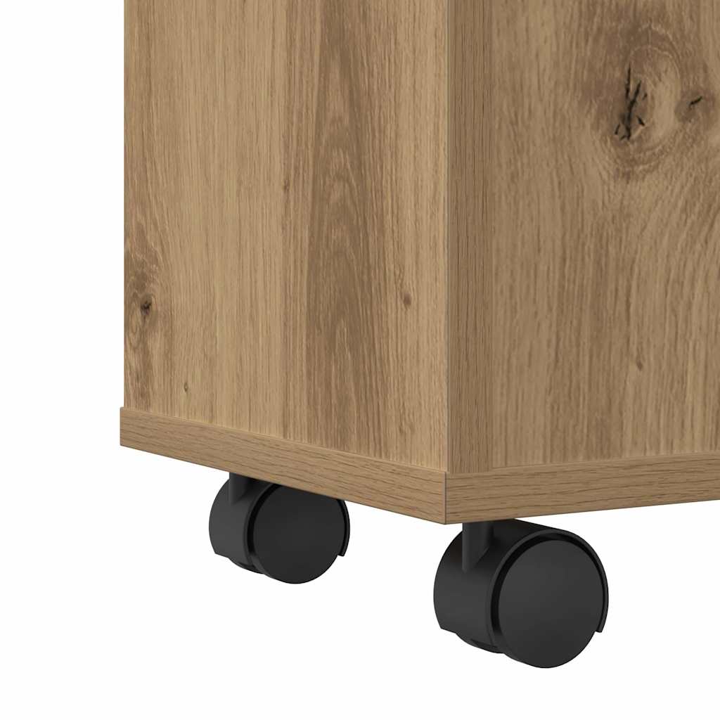 Narrow Bathroom Cabinet with Casters Artisan Oak Finish Particleboard