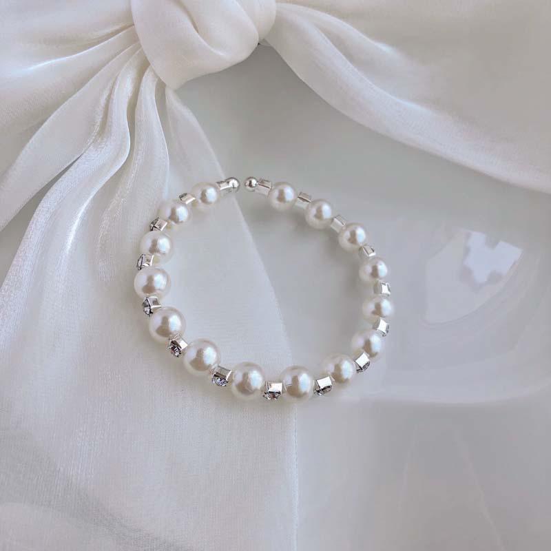 Women s Multi-layer Rhinestone Pearl Cross Cuff Bracelet - Niche Design