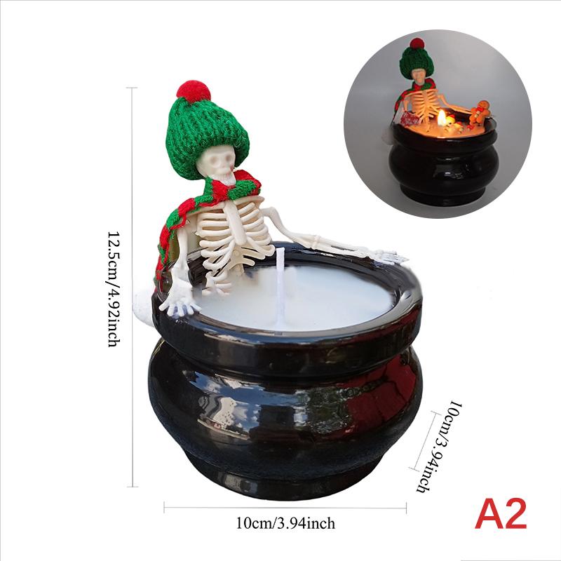 Halloween Skeleton Candle Halloween Decorations Ornament Gothic Cauldron Bathing Skull Candle With Hat Scarf Home Decor Gift