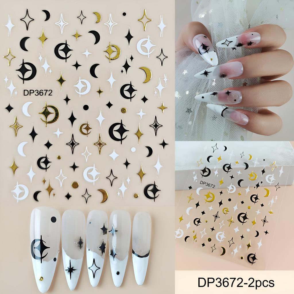 2pcs Nail Art Stickers Decals Embroidered 3D Golden Foil Heart Star Butterfly Self-Adhesive Stickers Nail Decor DIY Accessories