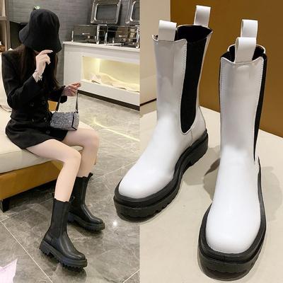 Women's Autumn and Winter Thick Sole Chelsea Boots Women's Retro Mid Length Boots