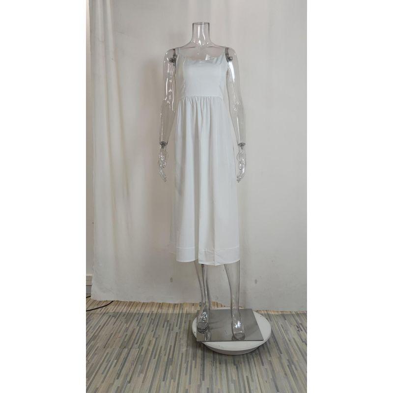 

European and American Sexy Silm Waist Trimming Spaghetti Straps Dress Long Dress Sexy Bodycon Strap Midi Dress White 3XL