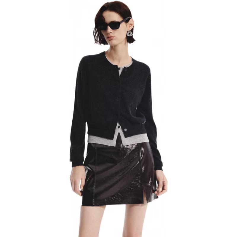 MO&Co. Wool Cashmere Blend Faux Two-Piece Knit Cardigan
