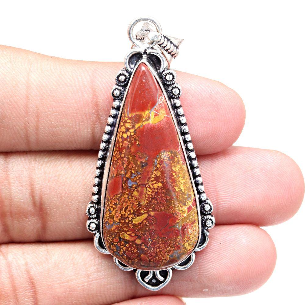 Pendant Bird Eye Jasper Gemstone Handmade Mother's Day Silver Jewelry 2.5"