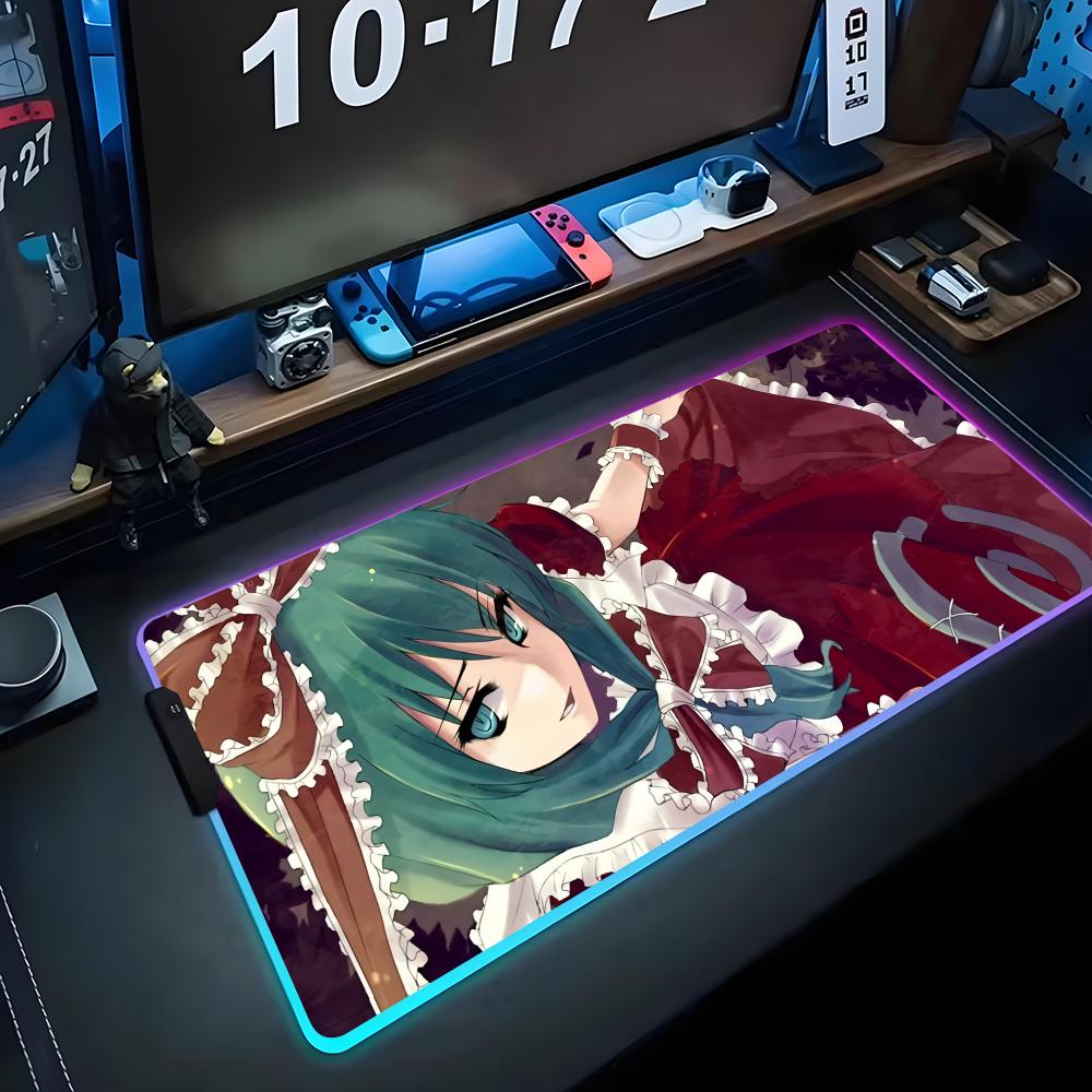 Hina Touhou Mouse Pad RGB Gaming Mousepad Big LED Pad PC Desk Mat Luminous Mouse Pad Large Keyboard Mats Table Rug With Backlit