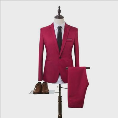 Pánsky Slim Fit Biznis Oblek - Jednogombíkový Jednoduchý Svadobný Odev (Jeseň/Zima 2019, Kórejský štýl)