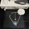 French Style Blue Flower Jewelry Set: Necklace, Bracelet, Ring, Hairpin with 3D Petals