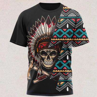 Tricou de vară Craniu indian Imprimare 3D Personalitate Tricou cuplu ocazional Pulover cu mânecă scurtă Topuri respirabile Tricou