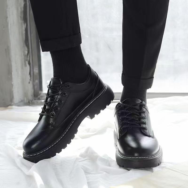 Men's Thick Sole Leather Lace-up Low-top Casual Shoes for Spring & Autumn