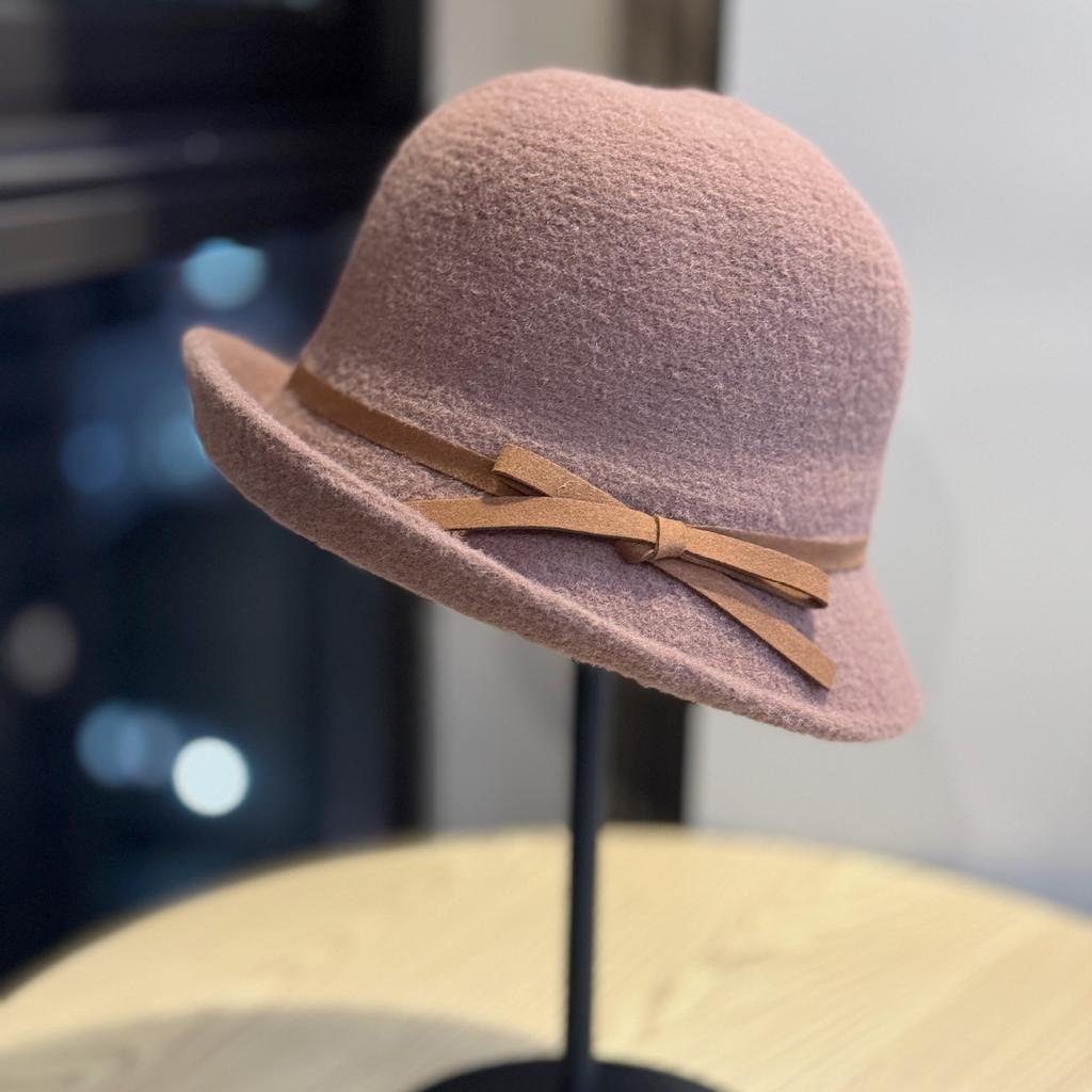 Bow Basin Hat Woolen Hat Autumn and Winter Fashion Versatile Fisherman Hat Retro Top Hat Round Face showing Small Hat Trendy for Women