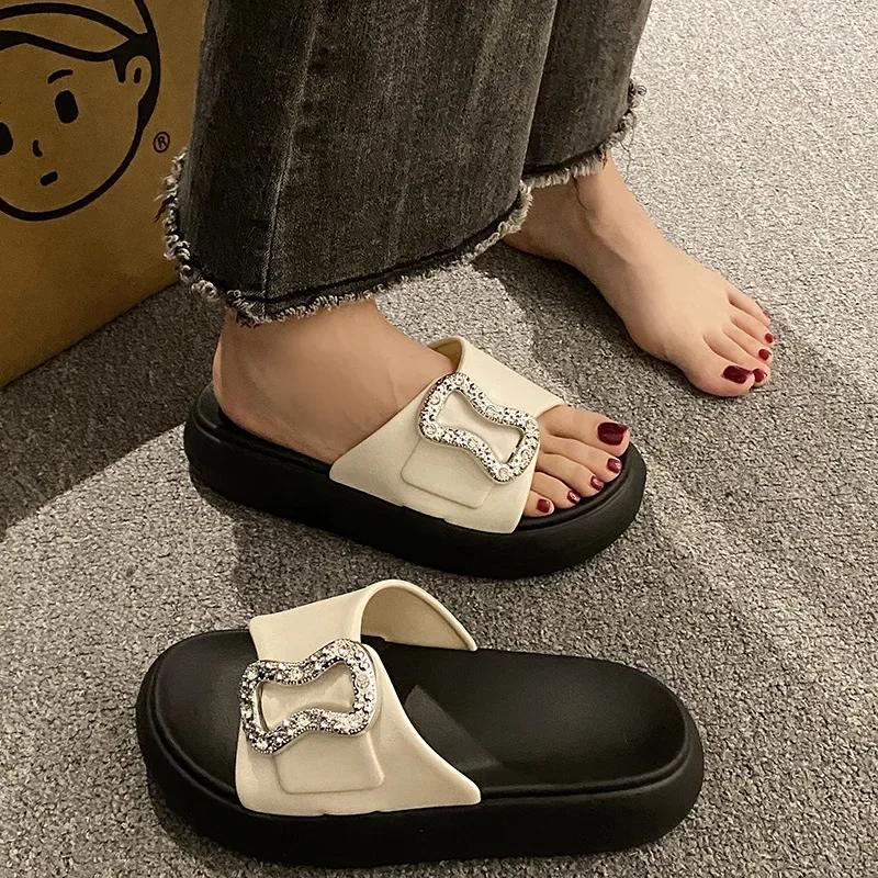 

Women New Summer Flip-flops Women 2025 Summer New Rhinestone Cross Platform Slippers Wear Lazy Sandals 38-39 білий