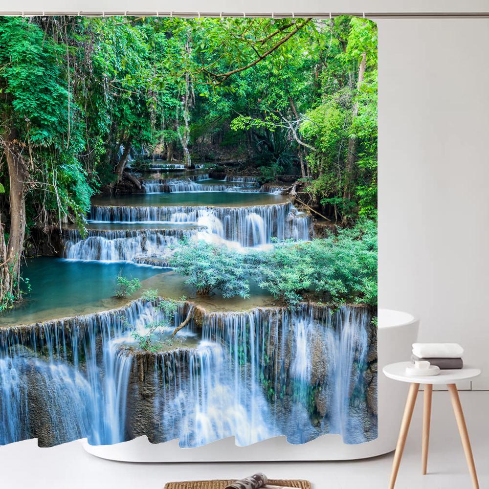High Quality Natural Landscape Rain Forest Fabric Shower Curtain Waterproof Bath Curtains For Bathroom Decorate With Hooks