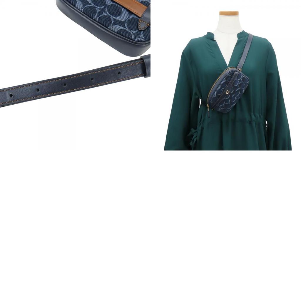 Gebrauchte COACH Bauchtasche Signature Denim F58550 Gürtel Denim/Leder Marineblau Marineblau Kameratasche
