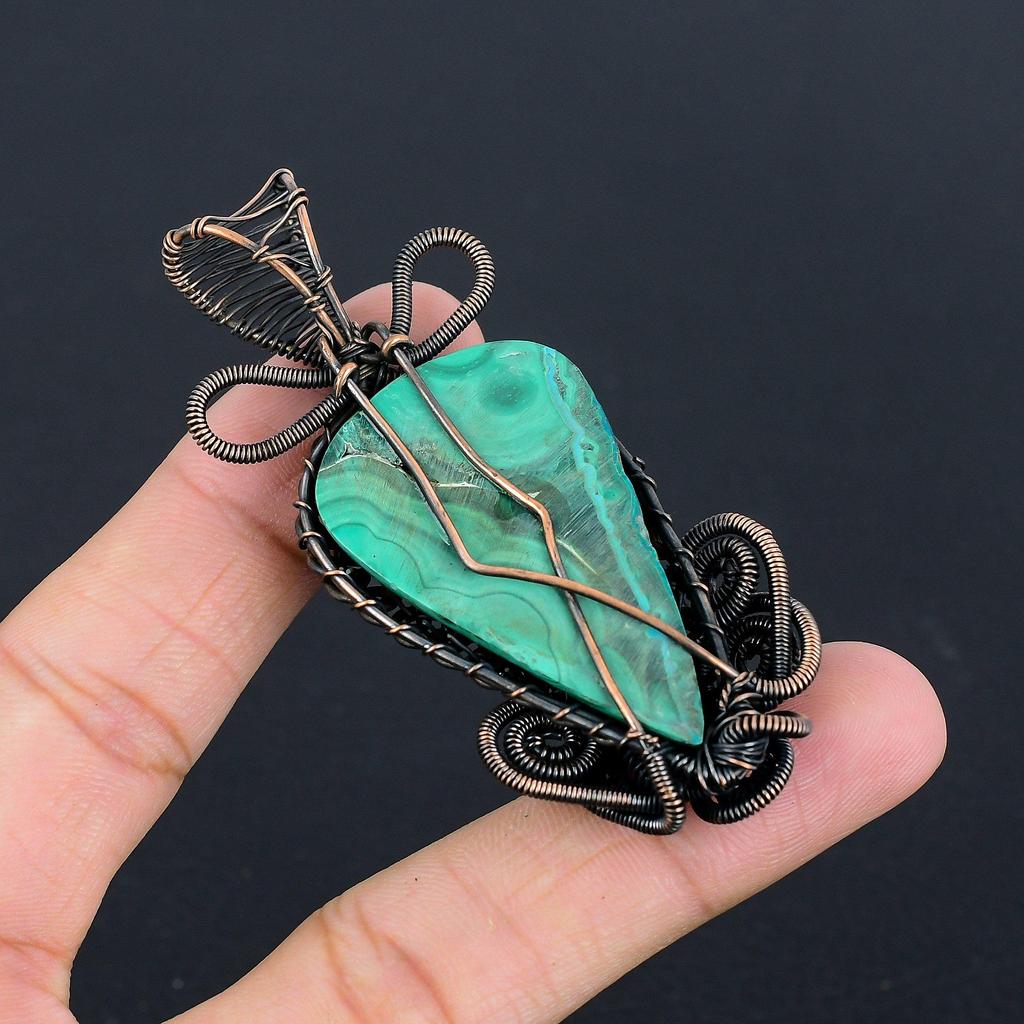 Malachite Pendant, 999 Copper Wire Wrapped Pendant Jewelry. Gift For Women Handmade Pendant Gemstone Jewelry