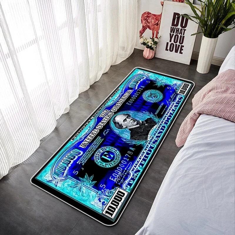 Kreative Dollar-Schein Druck Fußmatte Rutschfester Teppich für Schlafzimmer Wohnzimmer Küche Eingang Langlebiger Waschbarer Teppich Heimdeko