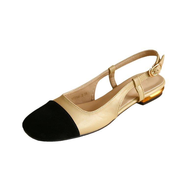 

Xiaoxiangfeng color matching low-heeled bag head sandals women s summer new foreign-style retro one-button flat shoes 40 абрикосовий