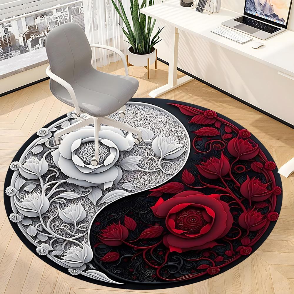 1pc Yin Yang Floral Carpet, Round Non Slip Durable Large Size Office Carpet, Suitable for Office