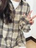 American Retro Plaid Women's Shirt Jacket: Loose, Layered Long Sleeve Top for Couples - Spring/Fall