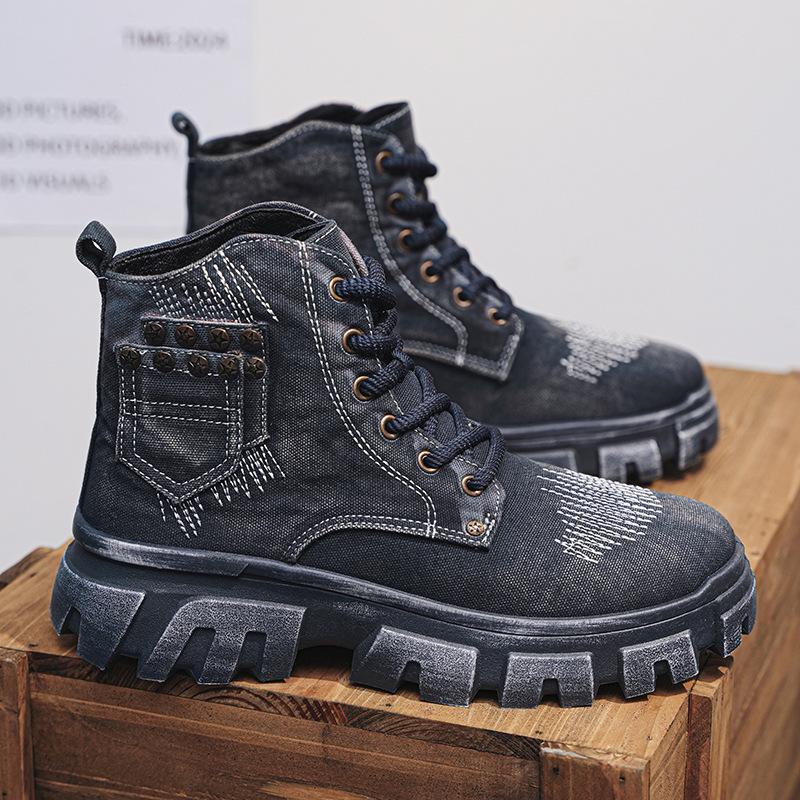 

Осенние новые дышащие высокие мужские ботинки из денима, модные ретро-ботинки с толстой подошвой, увеличивающие высоту, для спорта на открытом воздухе, ботинки Martin 44