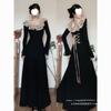 French Hepburn New Long-sleeved Autumn and Winter New Thin Lace Temperament Long Dress Black Dress