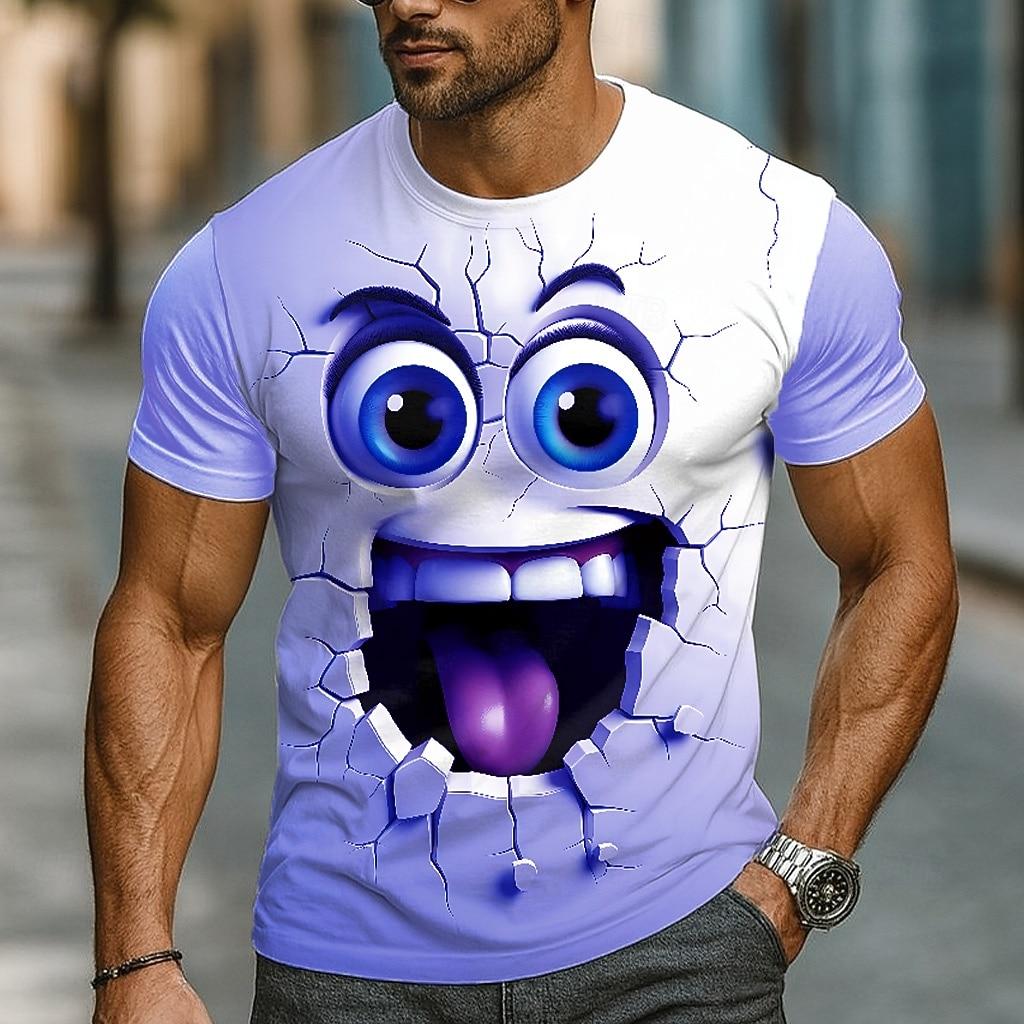 Men's Optical Illusion 3D Funny Emotes T Shirt Short Sleeve T Shirt 3D Print Crew Neck Shirt Exaggerated Designer Party Daily