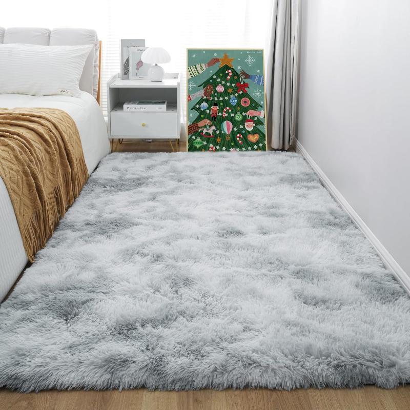 Ultramykt Områdeteppe, Sklisikkert Fluffy Tie-Dye Lysgrått Plysj Innendørs Fuzzy Fuskepels Tepper til Stue Soverom Teppe Barn