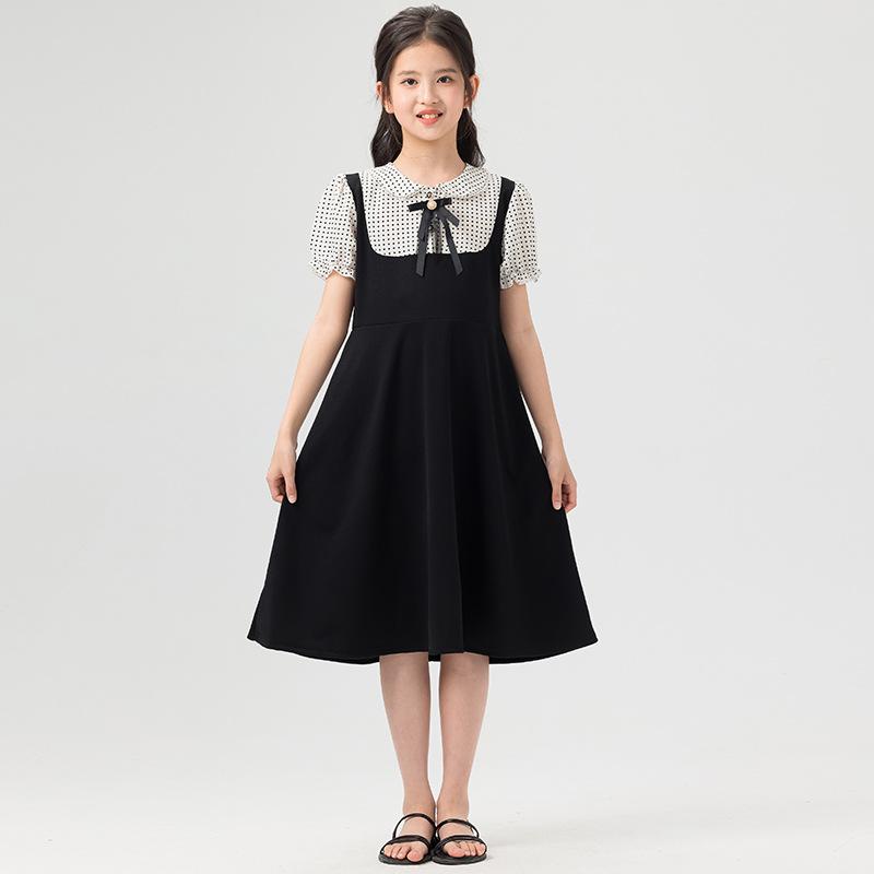 Girls' Fashionable Dress - Summer Children's Princess Black Polka Dot Dress