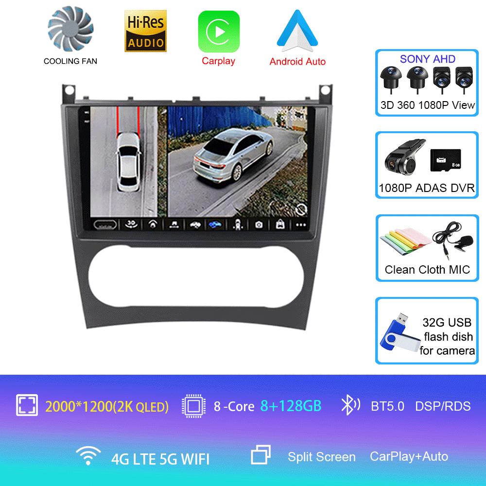 Pentru Mercedes/Benz/CLK/W203/W209/W219 W169 A160 C180 C200 Navigație GPS Player video Auto Radio 8+128G Android 14 Video pentru mașină