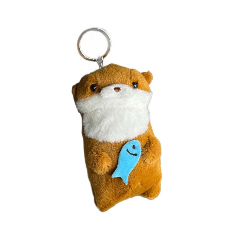 Cute Otter Holding Fish Plush Keychain - Creative Animal Pendant