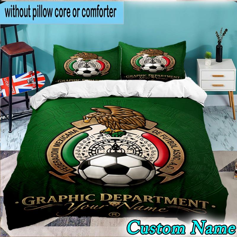 Custom Name Mexico Football Emblem 3PCS Bedding Set For Bedroom Dormitory,Including 1pc Duvet Cover And 2pcs Pillowcases Large size Fan gift