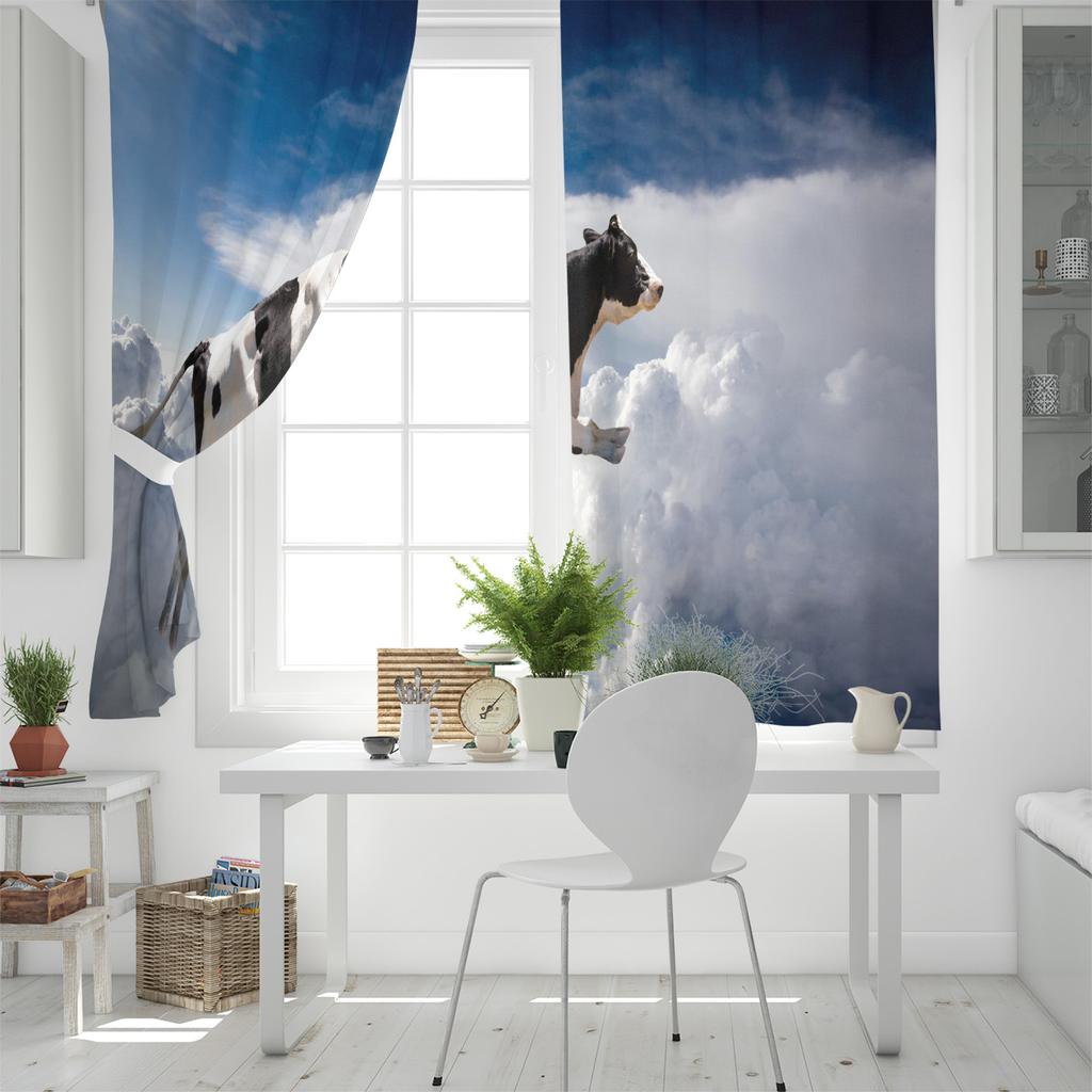 Cow Blue Sky White Clouds Fly   Window Curtains Curtains for Living Room Decorative Items Living Room