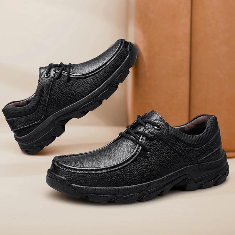 Genuine Leather Shoes for Men Lace Up Casual Sneakers Fashion Leisure Oxfords Men Shoes Spring Wearable Platform Walking Shoes