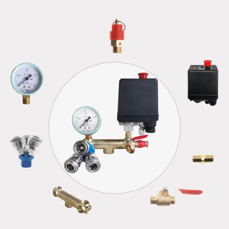 8pcs Air Compressor Component Set with Strong Pressure Gauge & Valves Air Pumps Fittings Set Ideal for Maintenance Needs