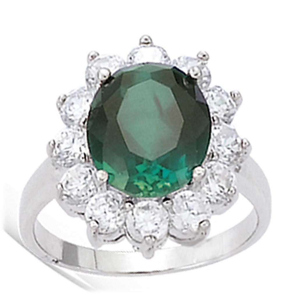 Silver Ring 'Victorina' Green White Silver (rhodium) - 20x18mm